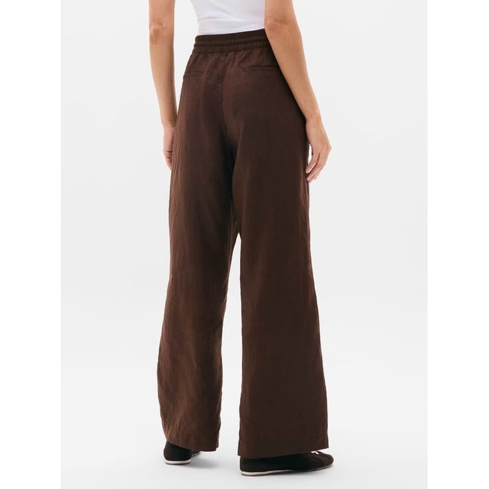 Athleta Women Woodland Brown Retreat Linen Wide Leg Ankle Pants Small 844602